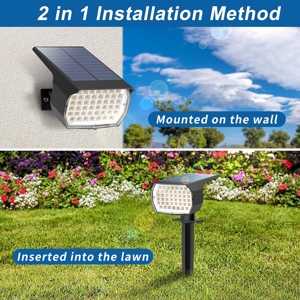 Solar Spot Lights Outdoor Waterproof IP65, 6 Pack Landscape Spotlights with 46 LEDs, 3 Modes Auto On/Off Solar Powered Flood Lights for Outside Pathway, Yard, Garden, Walkway (Warm White)
