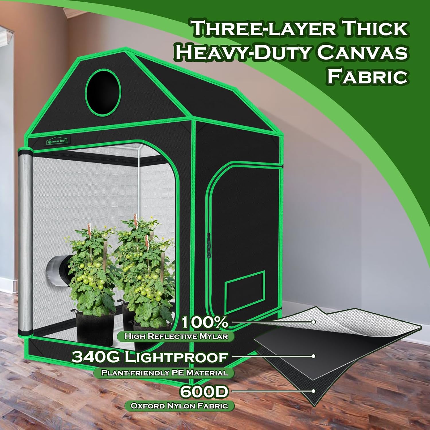5x5 Growing Tent, 60"x60"x72" Roof Cube Grow Tent Plant Grow Tent, Indoor Growing Tent with Observation Windows, Lightproof Roof Cube Tent with Floor Tray, Mylar Hydroponic Tent
