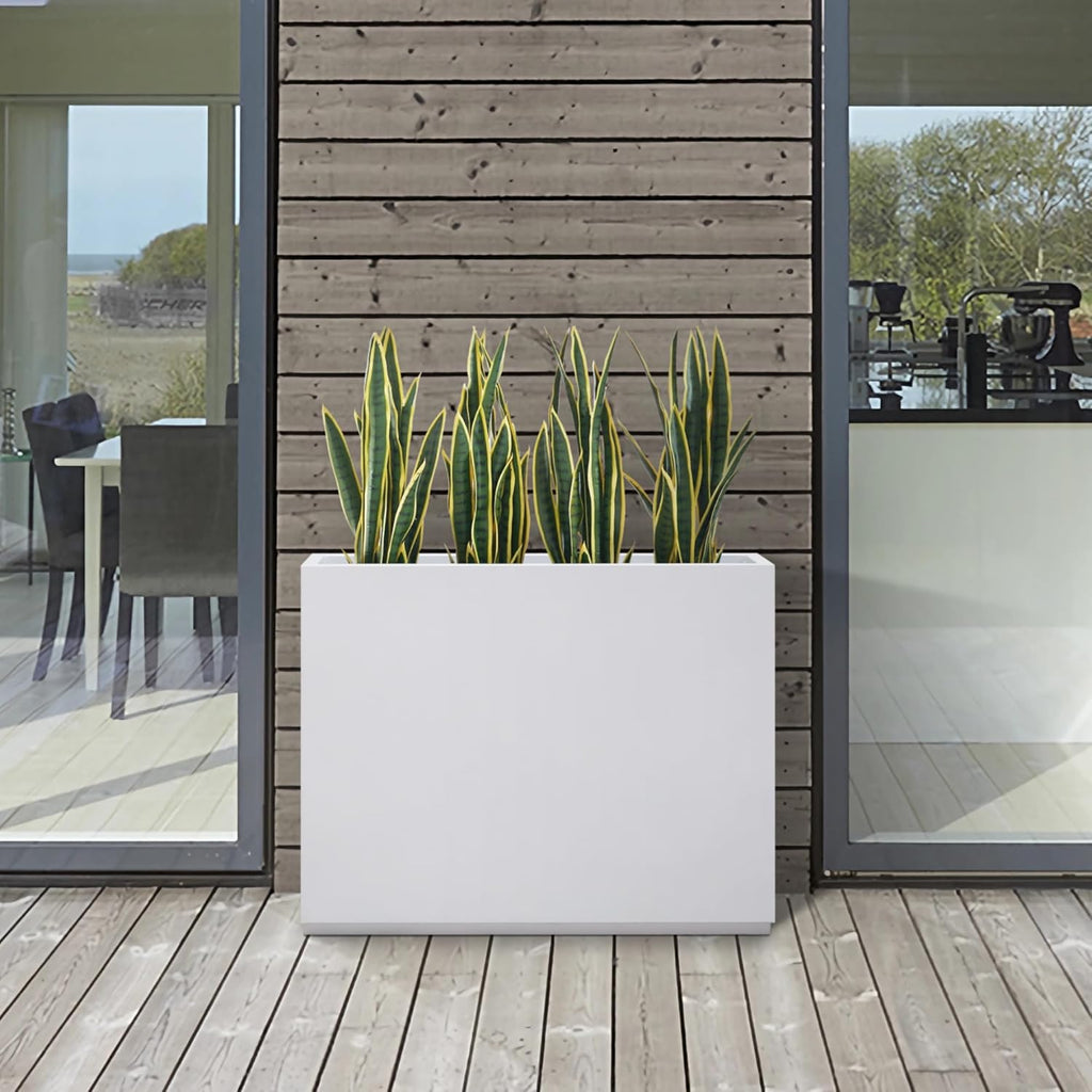 Metallic Heavy Outdoor Span Planter Box, Large Flower Pot, Long and Tall Divider Planters, 38Lx10Wx30H, White, Seamless and No Assembly 48.8 Pounds
