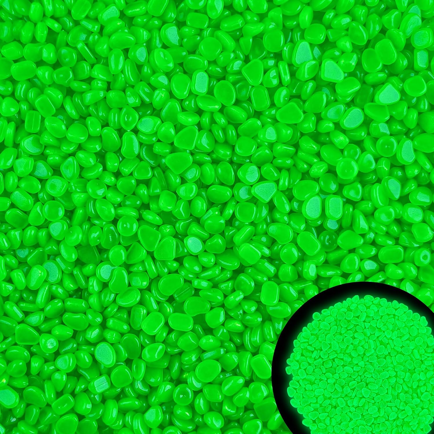 2000pcs 5-8mm Green Glow Stones for Outdoors Bulk Outdoor Garden Glow Pebbles Aquarium Luminous Stone for Walkways Driveway Yard Plant Pots