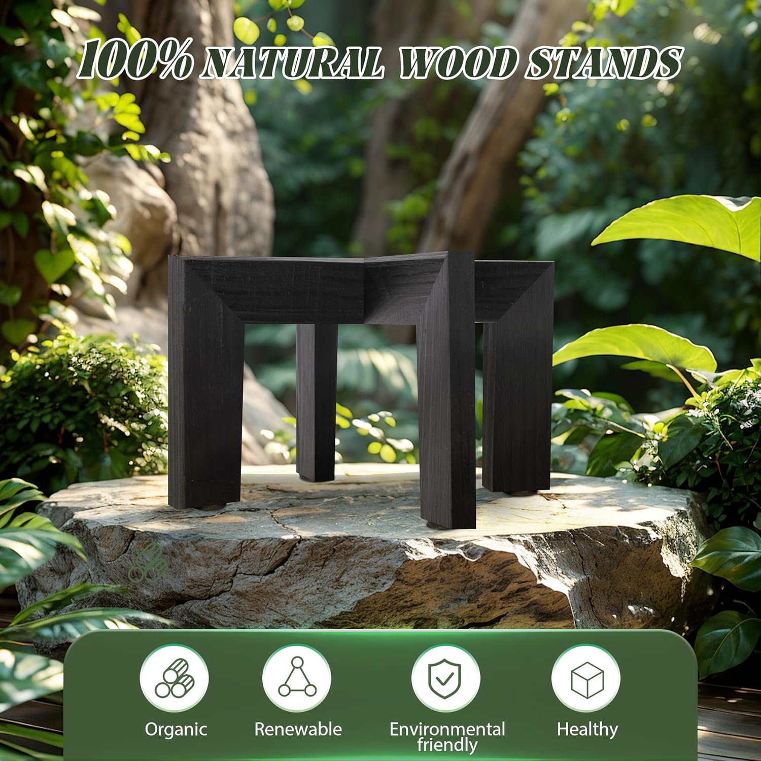 HPC DECOR 2 Pack Wood Plant Stand-Mid Century Modern Planter Stands-Wooden Flower Pot Stands Riser,Low Short Plant Stands Indoor-Modern Minimalist Wooden Stool for Plant Pot Holder, Fit 5-15 Inch Pot.