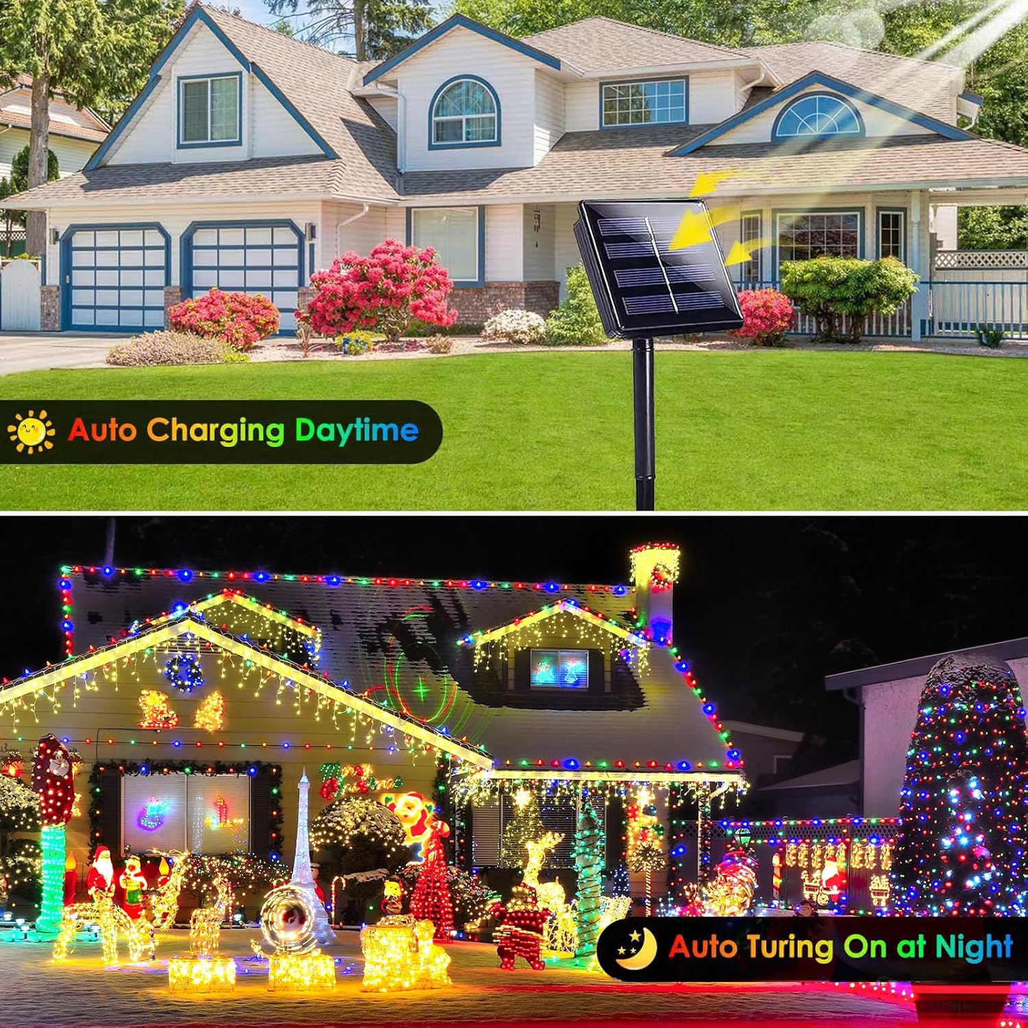 Multicolored Solar String Lights Outdoor Waterproof, 2-Pack Each 72FT 200LED Solar LED Fairy Lights Copper Wire 8 Modes Solar Twinkle Light for Garden Xmas Tree Party Wedding Decorations