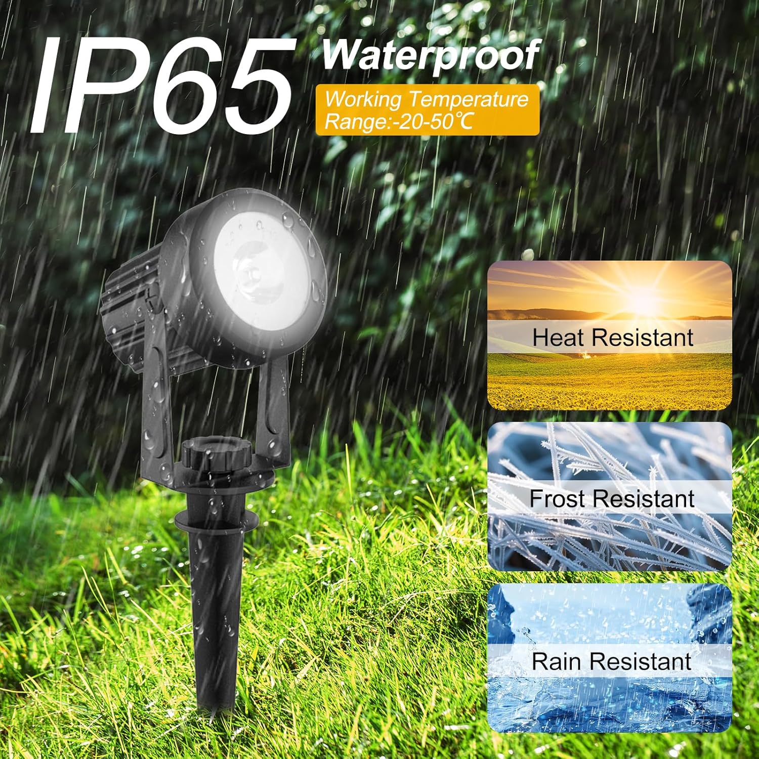 T-SUNUS Halloween 2W Solar Landscape Spotlights Warm White, Garden Spot Lights Outdoor 9.8ft Cable IP65 Waterproof Security Downlight 2-IN-1 for Flag Christmas Tree Pond Garage Deck Yard Wall Backyard