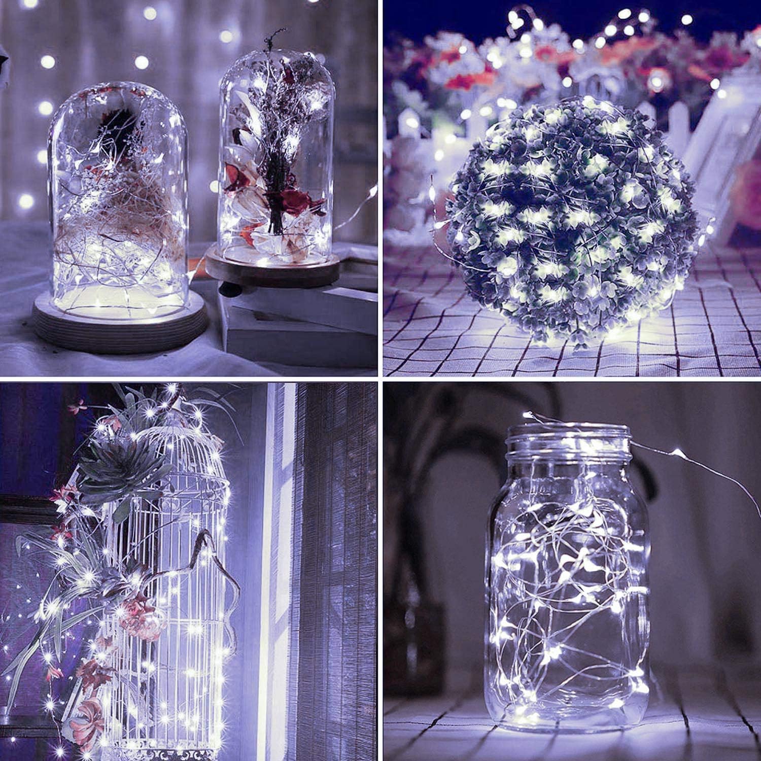 2 Pack Total 200 LED 66FT Solar Powered Copper Wire String Lights Outdoor, Waterproof, 8 Modes Fairy Lights for Garden, Patio, Party, Yard, Christmas (White)