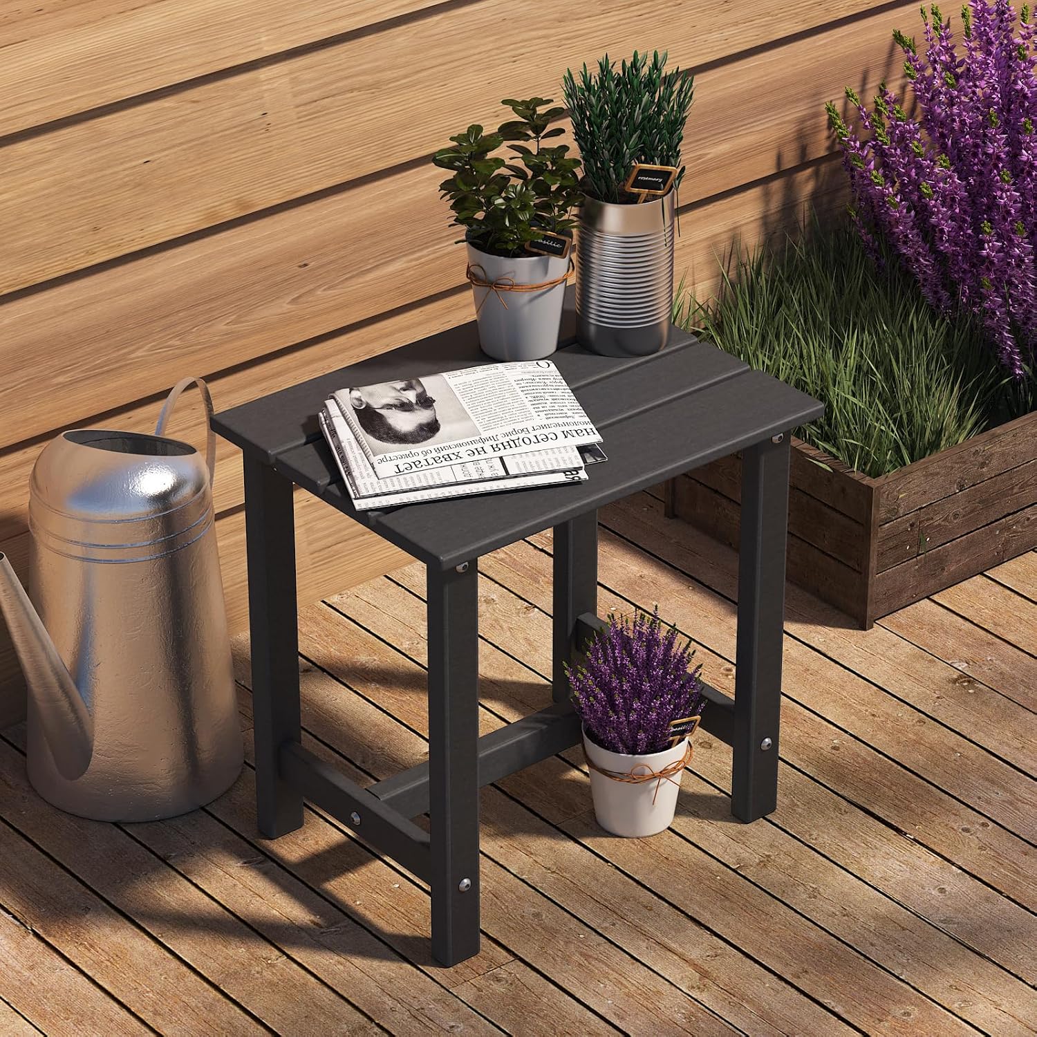 Adirondack Outdoor Side Table, Weather-Resistant/Easy Maintenance Patio Side Table for Backyard, Pool & Porch, Durable & Stylish Patio End Table, Black
