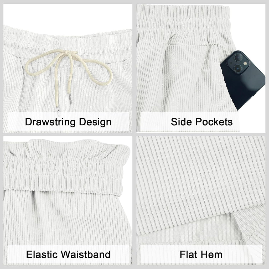 Mens Cargo Shorts Casual Drawstring Elastic Waist Corduroy Summer Beach Shorts with Pockets
