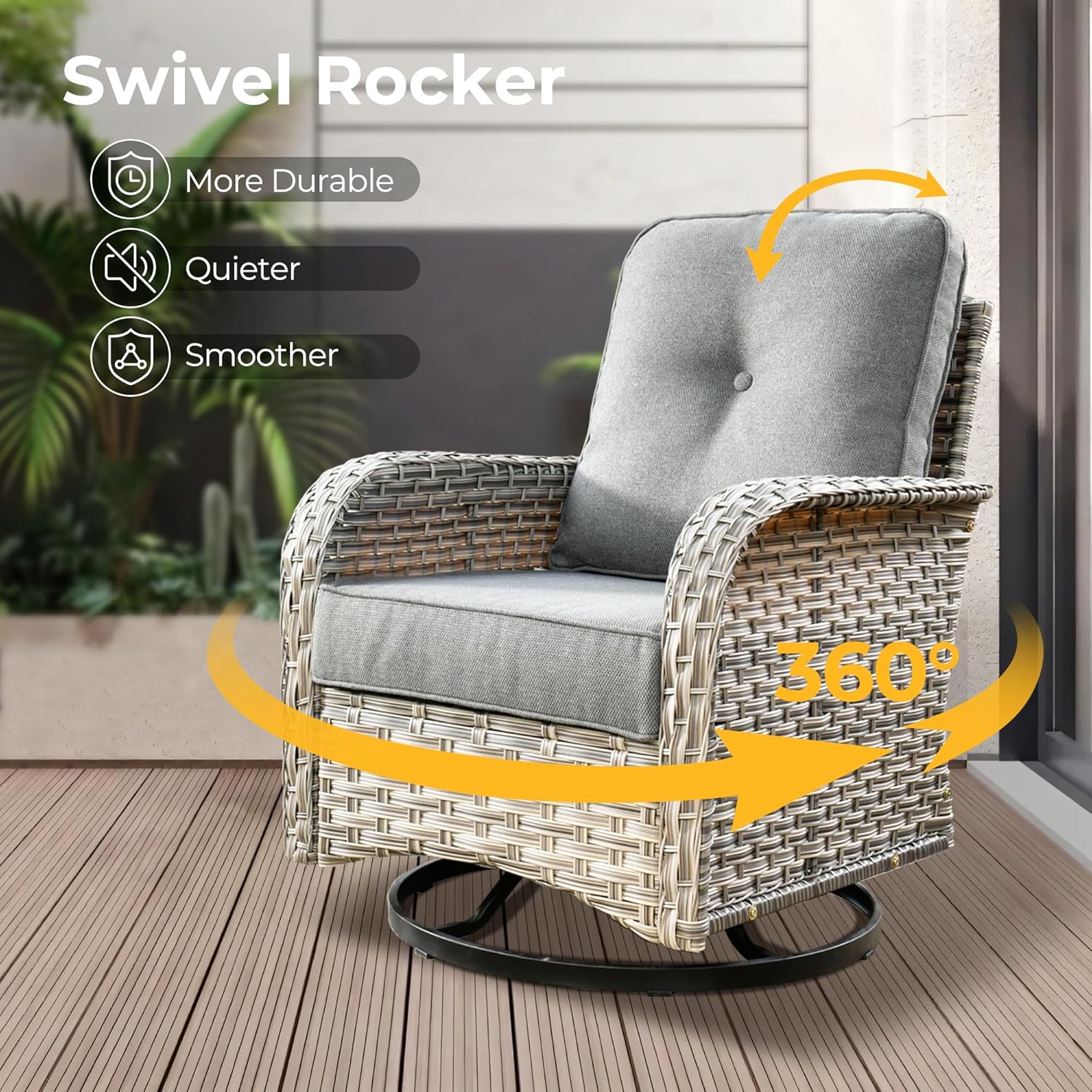 HOOOWOOO Outdoor Sectional Patio Furniture Set,8 Pieces Wicker Conversation Sets,Extra Deep Out Door Sofa Outside Furniture Couch with Swivel Chairs Ottoman,Charcoal Gray