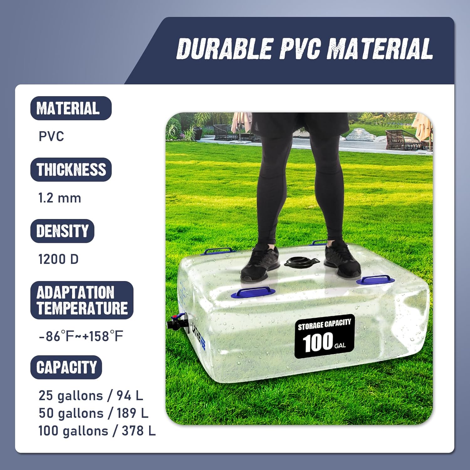 Water Storage Bladder, 50 Gallon Portable Water Tank, Transparent and Foldable with 4 Types of Interface Accessories, Suitable for Gardens, Emergency Situations,