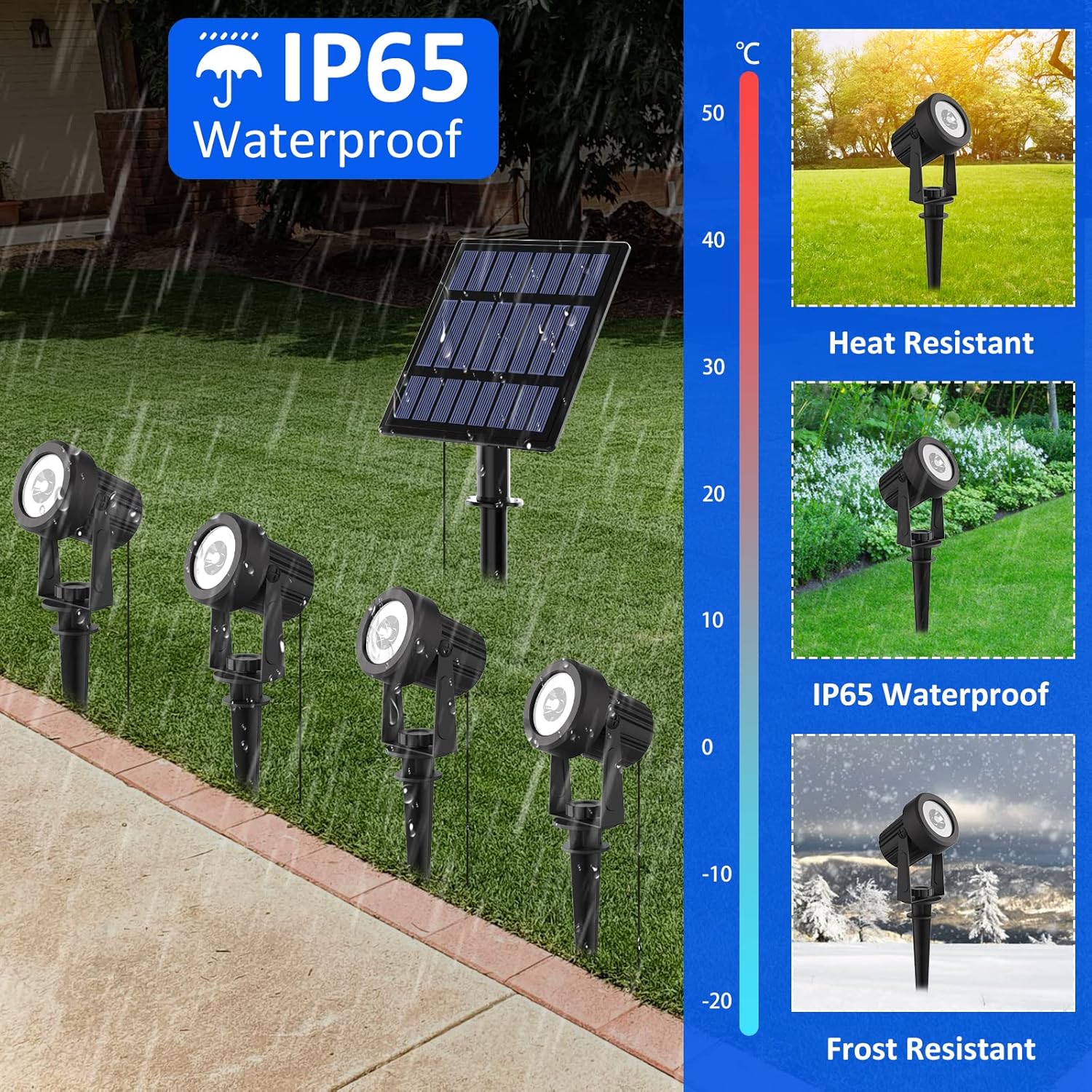 T-SUNUS Solar Garden Spotlight Outdoor Halloween, 4-in-1 Spot Lights IP65 Waterproof 9.8ft Cable 5W Separated Panel, Auto On/Off for Flag Christmas Tree Patio Yard Driveway Pathway Warm White 3000K