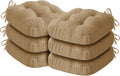 Chair Cushions for Dining Chairs, Dining Chair Cushions, Tufted Indoor Chair Pads with Ties & Non Slip Backing, Seat Cushions for Kitchen Chairs 16.5” x 16.5” x 3.5”, Set of 6, Khaki