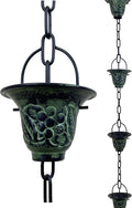 8.5 ft Grape Leaf Vineyard Cups Green Patina, to Replace Roof Gutter Downspout, with Installation Kit, Rainwater Catcher/Water Diverter, JAS8005GN