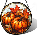 Stained Glass Window Hanging, Pumpkin Maple Leaf Suncatcher for Doors Home Sun Catchers Decoration and Christmas, Mother's Day Birthday Gifts for Women, Men, and Mom 9.8 in