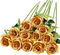 Hawesome 12PCS Artificial Silk Flowers Realistic Roses Bouquet Long Stem for Home Wedding Decoration Party (Gold-1)