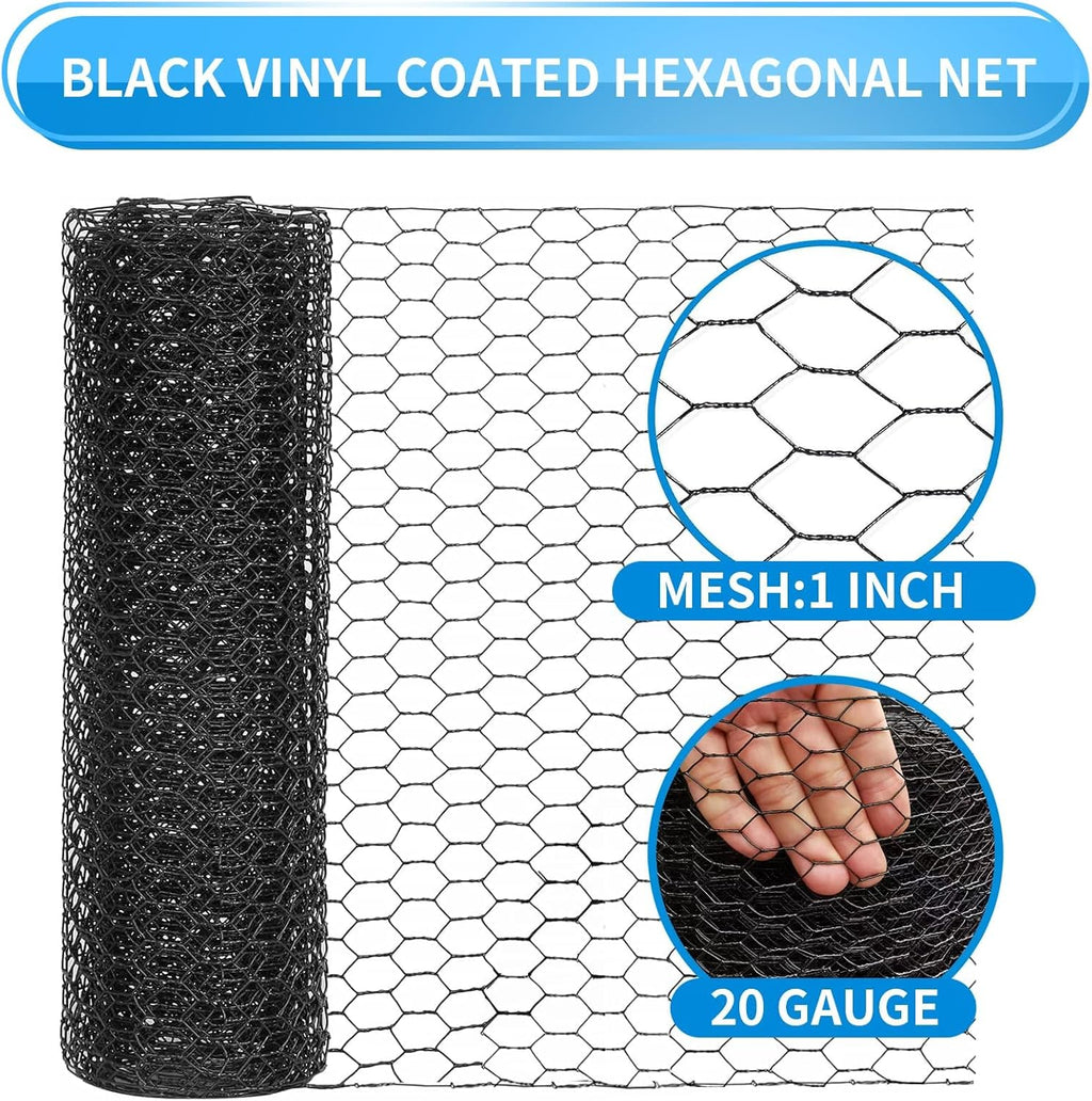 24'' x 150' Black Chicken Wire Mesh Fence, 20 Gauge Galvanized Poultry Netting and 1 inch Garden Mesh Fence Roll, Chicken Wire for Floral Arrangements/Crafts/Farm/Livestock/Pet Protection