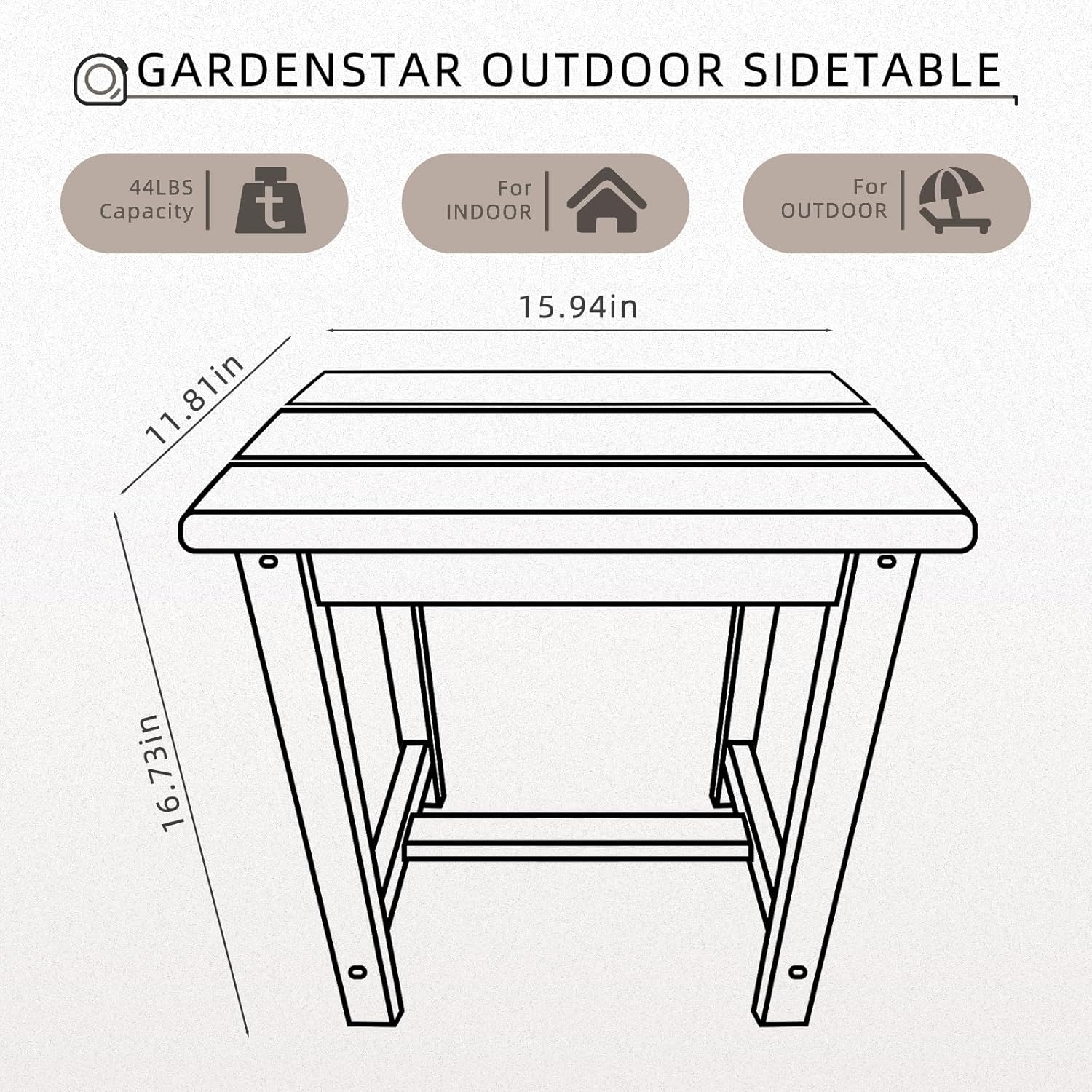 Adirondack Square Side Table,one-Tier Outdoor end Table, Patio Side Table for Pool,Porch,Backyard,Relaxing Companion (Teak)
