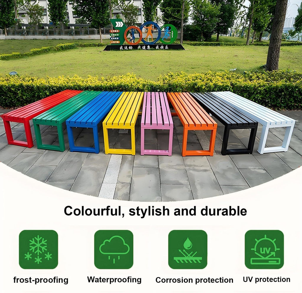 Weatherproof Metal Dining Bench, Outdoor Bench Backless Patio Bench 2-Person Farmhouse Bench Garden Bench for Kitchen, Living Room, Entryway(White,47in)