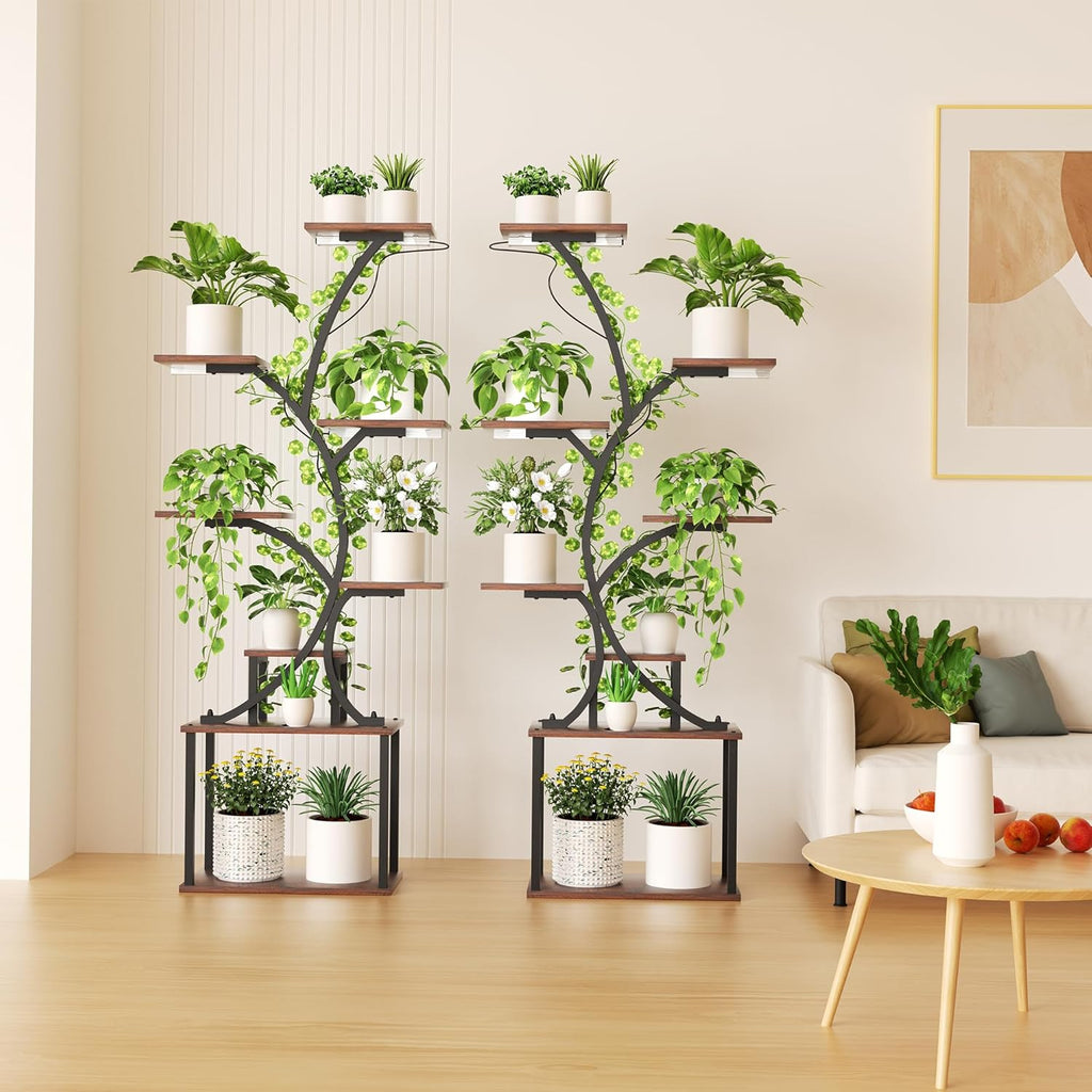 Plant Stand Indoor with Grow Lights, 2-Pack Metal Plant Shelf with 6 Grow Lights, 8 Tiered Corner Plant Shelves, 62" Tall Plant Stands for Indoor Plants Multiple, Plant Rack Display Flower Holder for Living Room, Patio