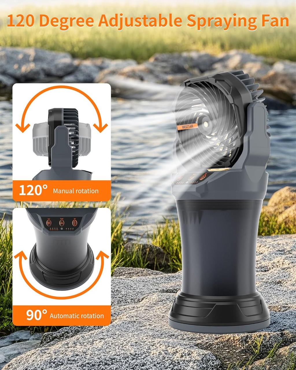 Portable Misting Fan with Large Battery Fan-Rechargeable Outdoor Misting Cooling Fans with 2L Water Tank,RGB Lights,4 Speeds & Spray Modes-for Patio, Camping, Beach, Workshop (Gray- Black)