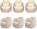 TWT 6 Pieces Patio Sofas, All-Weather Olefin Rope Balcony Furniture with Cushions & Pillows, Patio Couch Outdoor Patio Furniture Set for Indoor, Balcony, Backyard, Deck, Poolside, Cream
