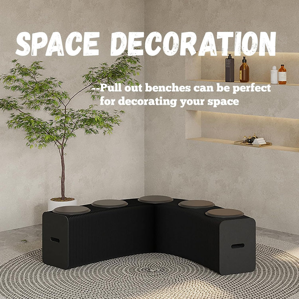 Foldable Kraft Paper Stool, Honeycomb Accordion Folding Bench, Collapsible Paper Stool for Small Spaces, Portable Footrest and Side Table for Living Room and Office,Black-30×30×150cm