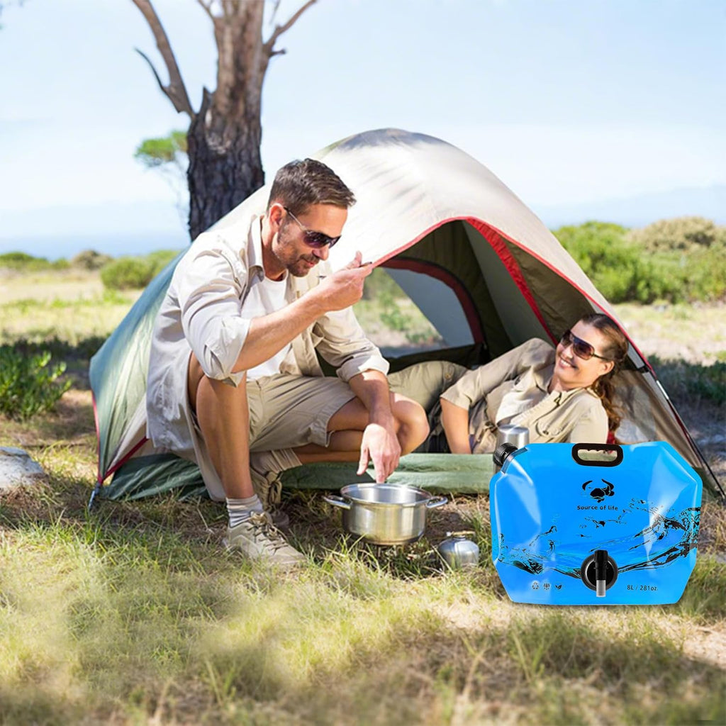 Collapsible 8L Water Storage Bag, BPA-Free Portable Folding Water Jug with Adjustable Faucet, Leakproof Emergency Water Bag for Camping, Hiking, Riding, Outdoor Sport (Blue, 2)