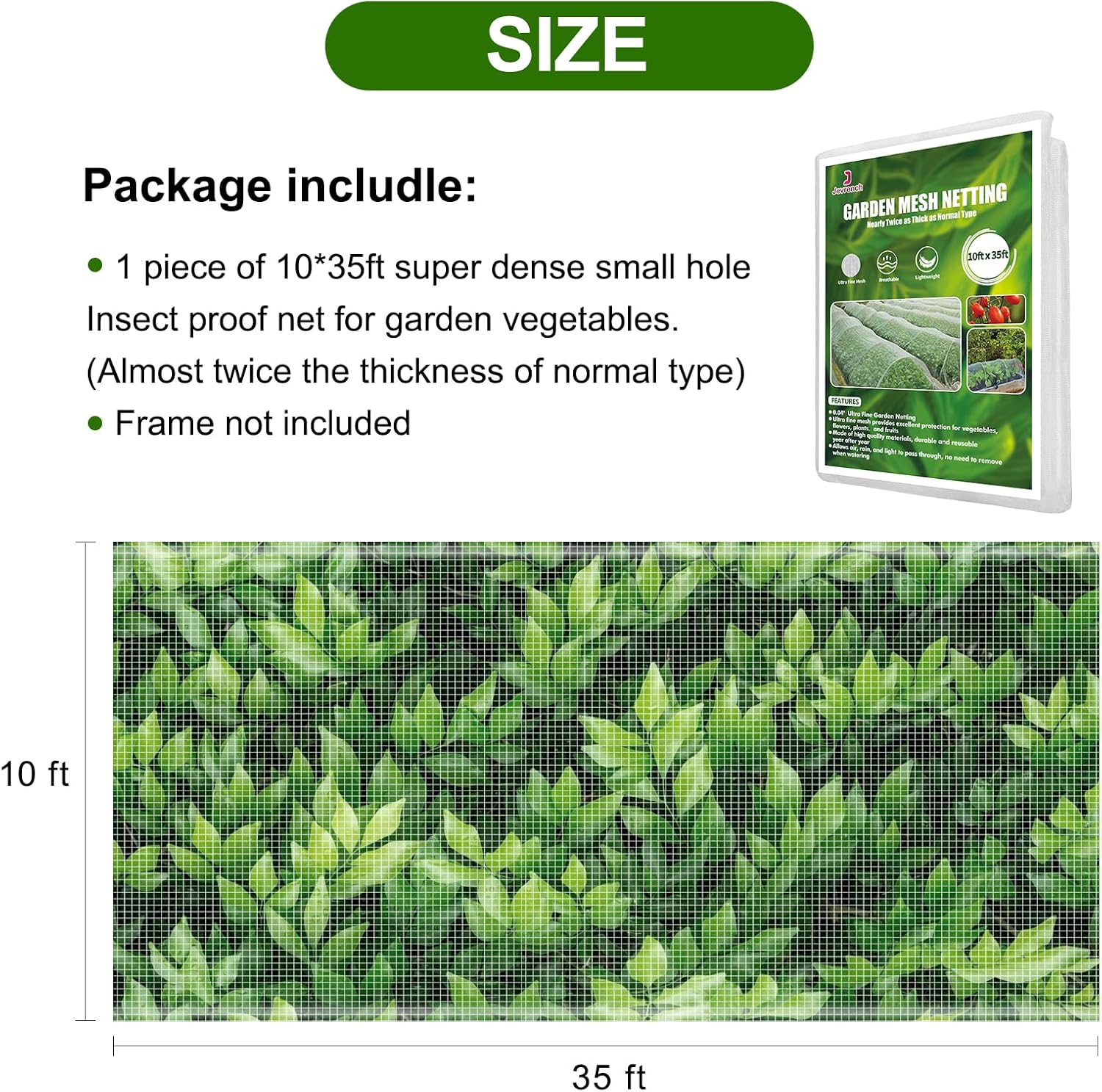 Garden Netting, Jevrench Durable Ultra Fine Garden Netting, Garden Plant Cover Row Cover Makes Plants, Vegetables, Fruits, and Flowers Grow Better (10ft x 35ft)