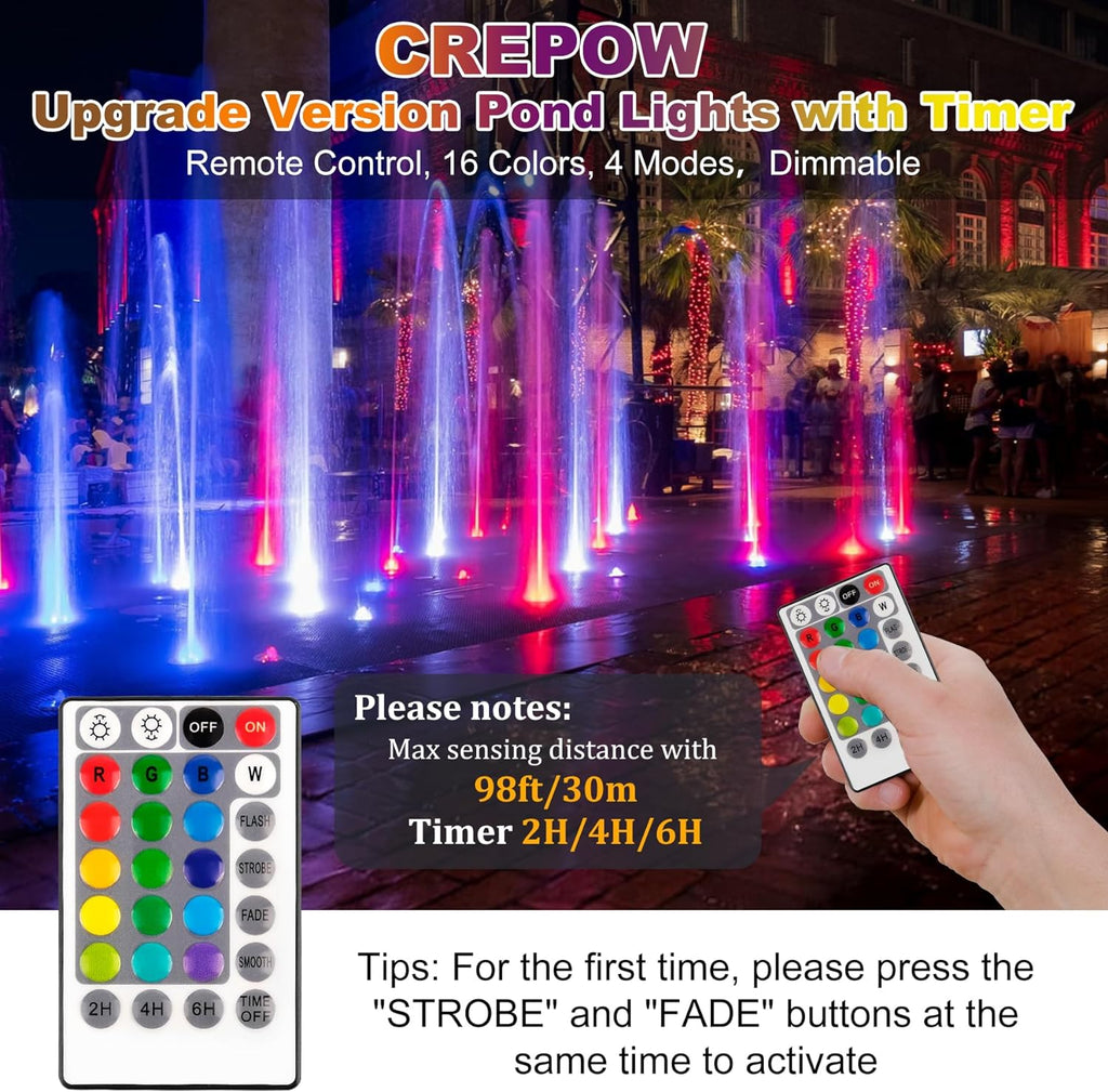 RGBW Pond Lights, 18 LED Super Bright Underwater Submersible Fountain Lights Color Changing Landscape Lighting Remote Control IP68 Waterproof for Fish Aquarium Tank Yard Garden Pool (Set of 6)