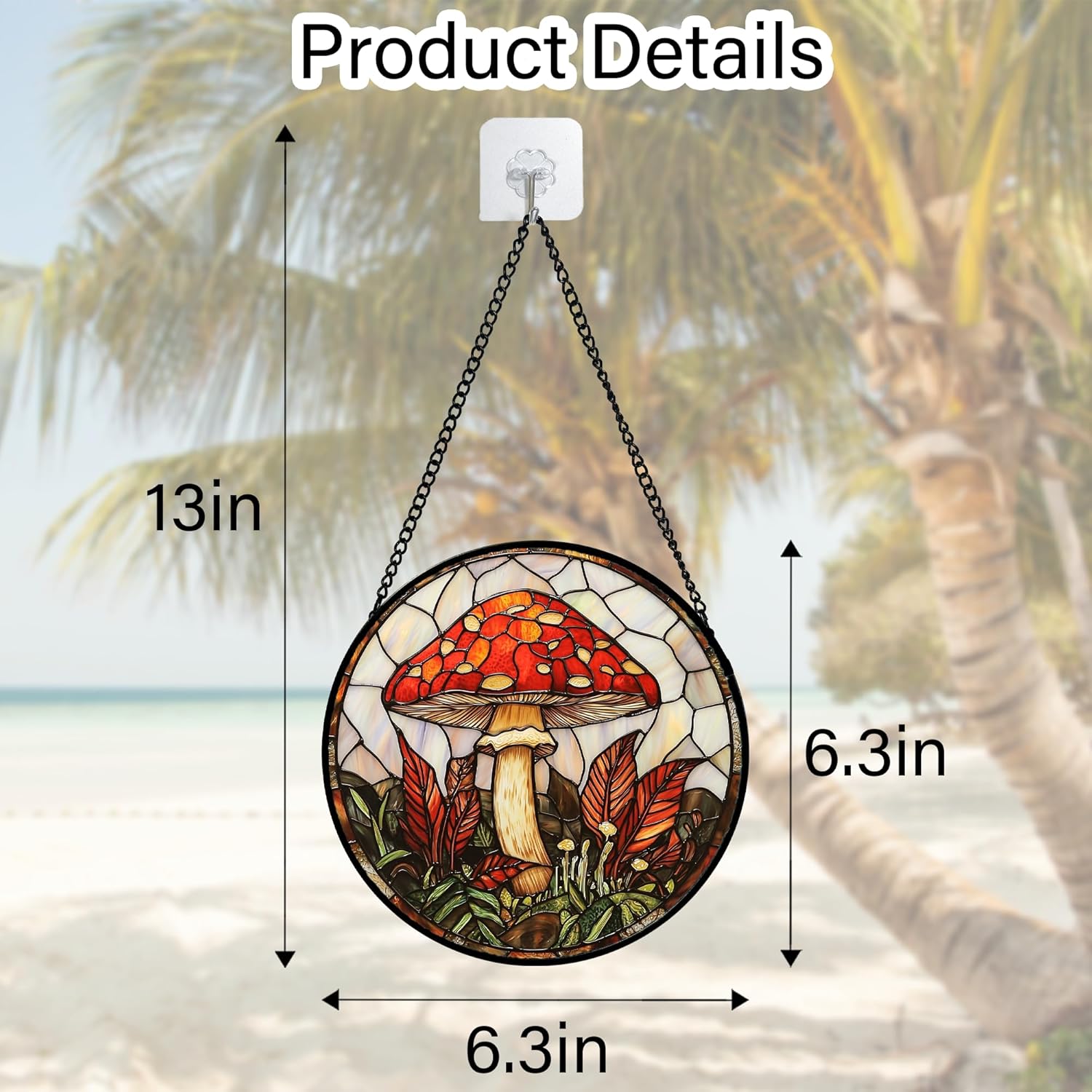 Stained Glass Window Hanging, Big Red Mushroom Suncatcher for Doors Home Sun Catchers Decoration and Christmas, Mother's Day Birthday Gifts for Women, Men, and Mom 6.3 in