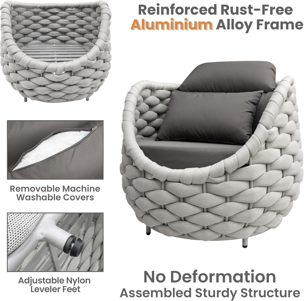 Patio Conversation Deck Furniture Sets: 6-Piece Aluminum Woven Rope Outdoor Sofa Set - Modern Cushions Couch Set - No Assembly Metal Porch Seating for Deck Yard Garden Lanai Pool Hotel Resort