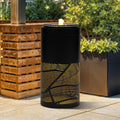 23.6" H Modern Metal Cutout Geometric Patterns Outdoor Water Fountain with LED Lights, Black Bird Bath Garden Fountain, Soothing Water Flow Creates Tranquil Ambiance for Patio, Deck, Porch Décor