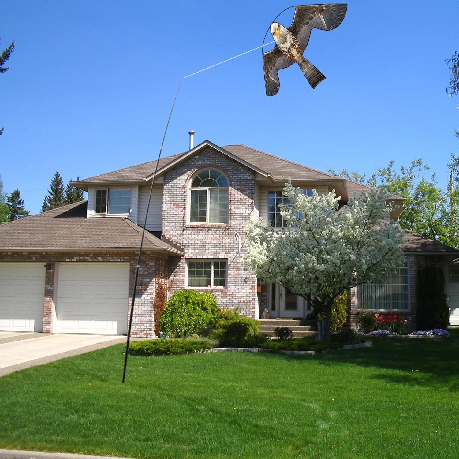 Bird Hawk Flying Kite with Pole Crops Farm Protector Bird Scarer Flying Kite with 6m Pole-Style B