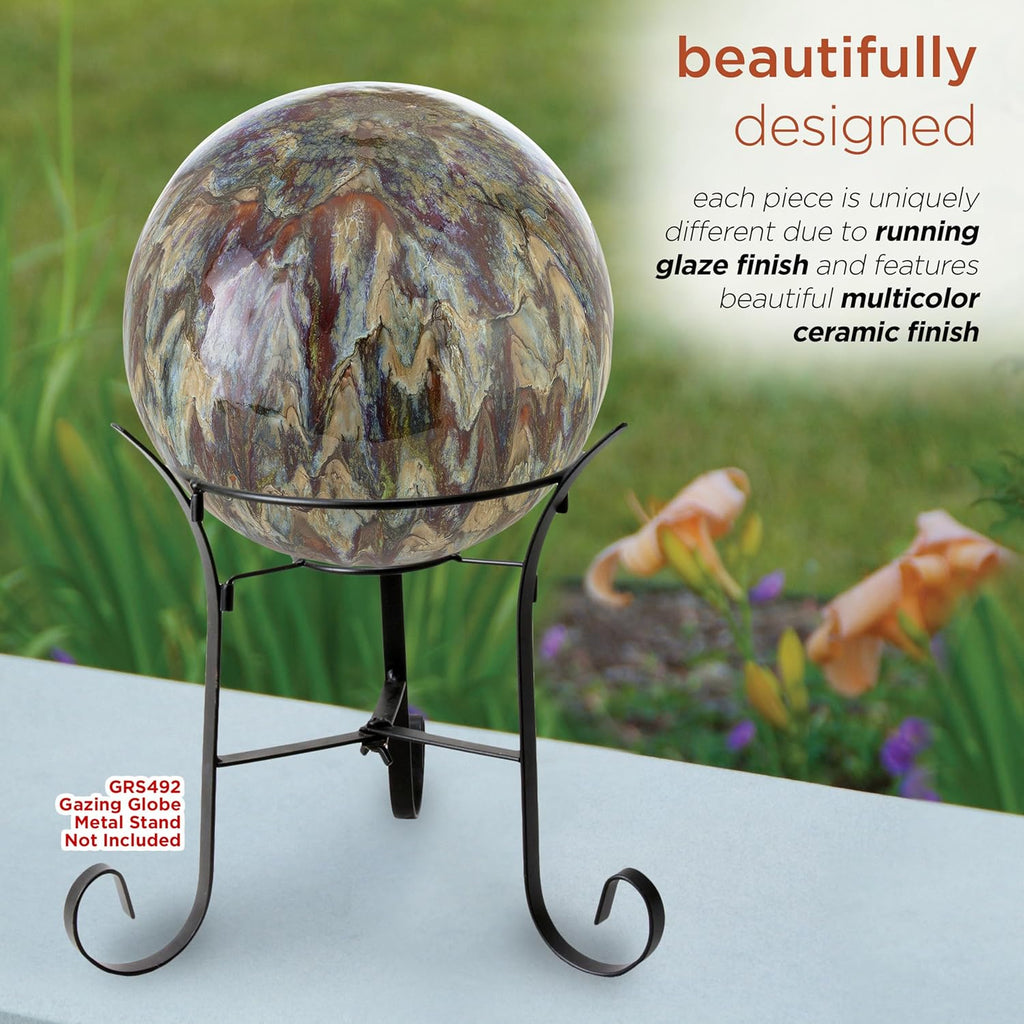 Alpine Corporation 10" Tall Indoor/Outdoor Glazed Ceramic Gazing Globe Yard Decoration