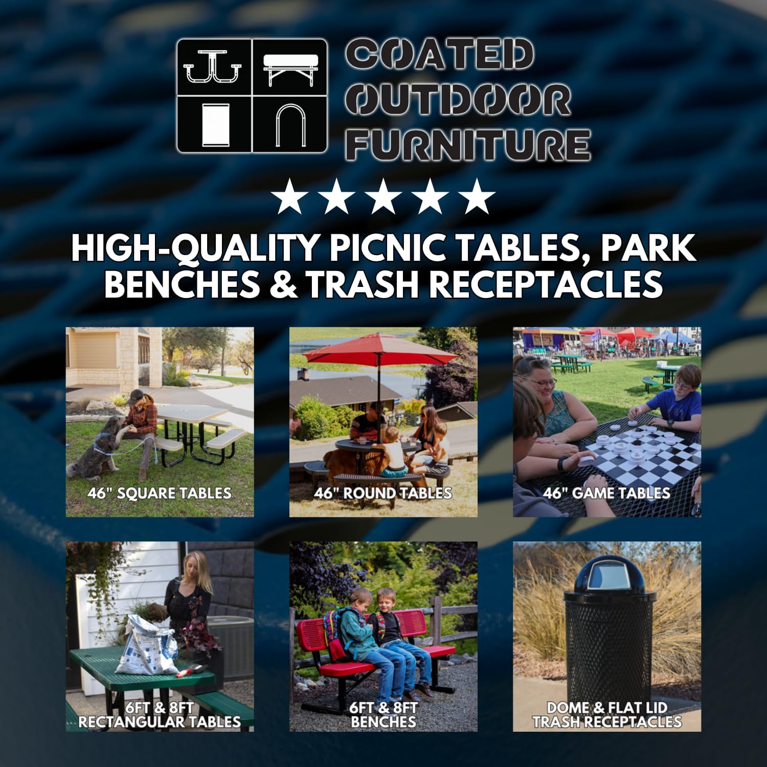 Coated Outdoor Furniture Heavy-Duty Outdoor Bench Thermoplastic Coated, Punched Steel, Commercial-Grade Garden Bench, Made in America (Portable with Back, 4 Ft, Textured Black)