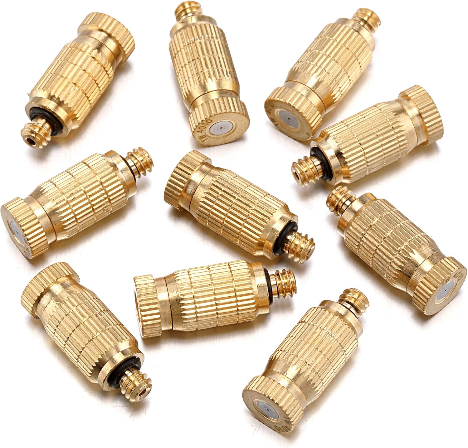Mornajina 20Packs Brass Misting Nozzles for Outdoor Cooling System, Misting System Heads Sprayer 0.020" (0.5 mm) 10-24 UNC, High Pressure
