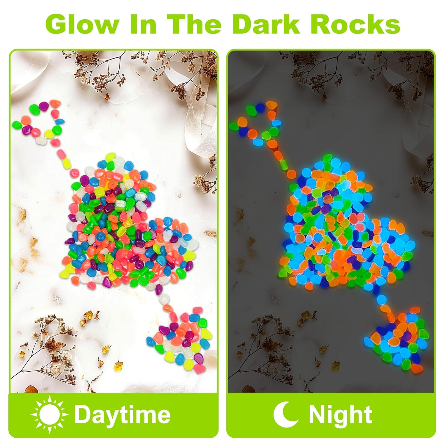2000pcs 5-8mm Colorful Glow Stones for Outdoors Bulk Outdoor Garden Glow Pebbles Aquarium Luminous Stone for Walkways Driveway Yard Plant Pots