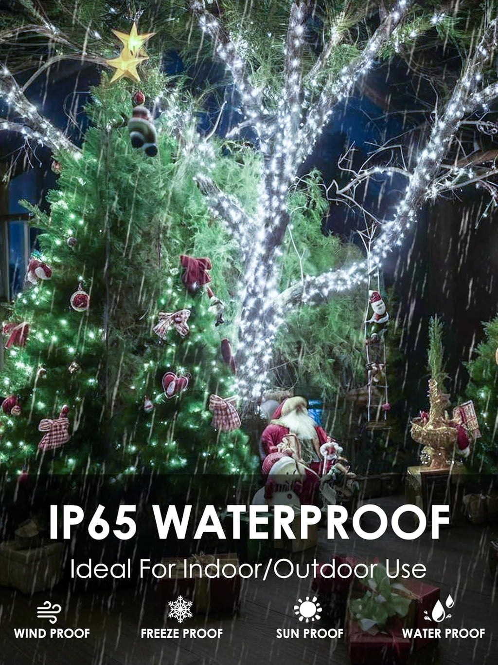 Cool White Solar Christmas Lights Outdoor Decorations Waterproof, Tatal 2 Pack 200LED 66FT Solar String Lights Green Wire with 8 Modes, Christmas Fairy Light for Xmas Tree Party Wedding Garden Decor