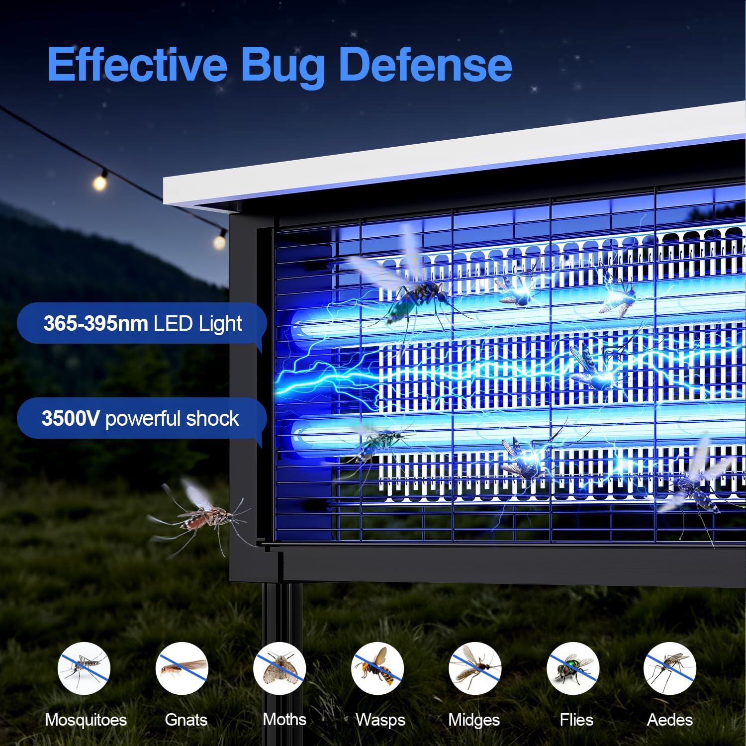 Solar Bug Zapper Outdoor, Powerful Mosquito Zapper, Electric Mosquito Killer Outdoor, Waterproof & Portable Fly Killer, Rechargeable Flying Insect Trap for Patio, Yard, Garden, Home, Camping, Black