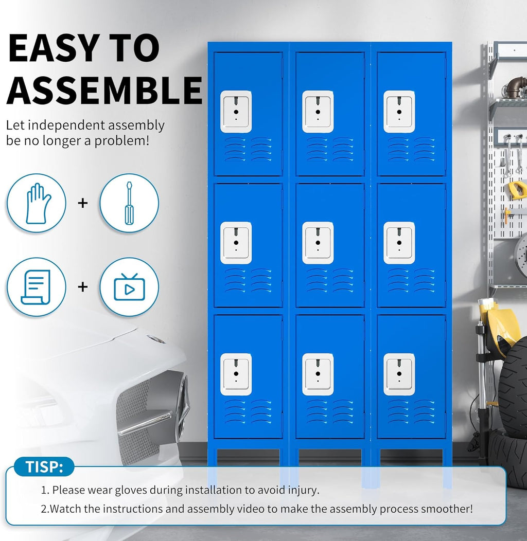 Metal Locker for Employees 66" H Tall Storage Lockers with Lock and Mirror Gym Locker Cabinet with 3 Doors Steel Wardrobe for Office Home School Staff Assembly Required