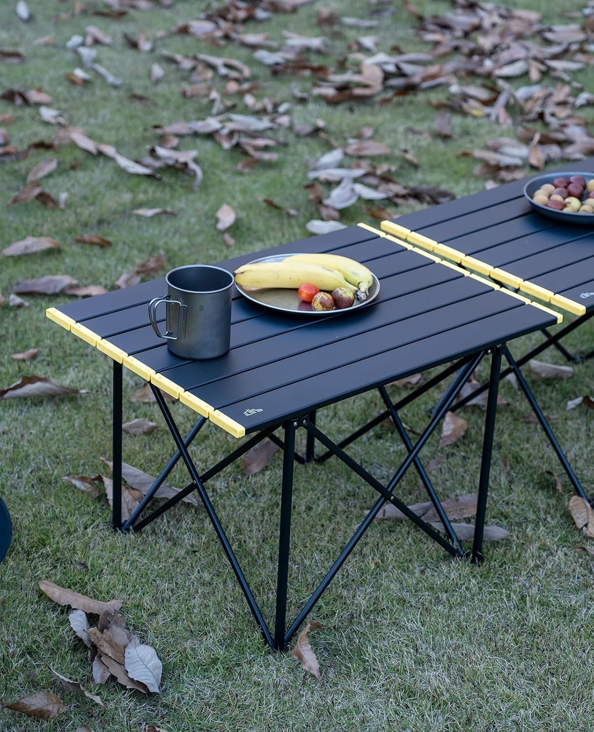 iClimb Ultralight Compact Camping Folding Table with Carry Bag (Reinforced Black - L)