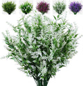 8 Pack Artificial Plants Flowers Grass Shrubs No Fade Faux Plastic Flowers Outdoor for Vases Farmhouse Garden Porch Patio Office Indoor Wedding Decoration Greenery Fake Plants (5#White)