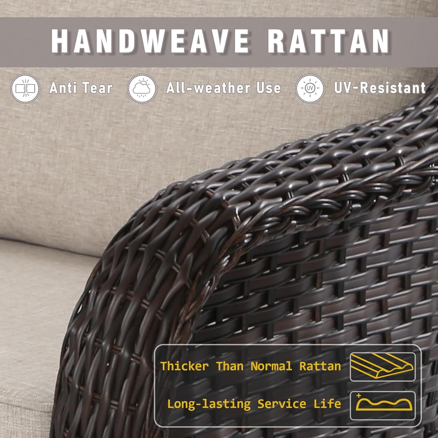 55 inch Outdoor Wicker 2 Seater Sofa, All-Weather Use Patio Rattan Loveseat with Seat and Back Cushion, Ideal for Porch, Backyard, Balcony, Poolside, Beige
