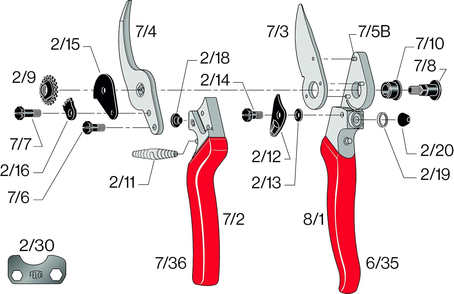FELCO F8 Pruning Shears – 8.3" Swiss-Made Garden Clippers for Large Right Hands | Ergonomic Comfort | Hand Pruners for Gardening | Garden Tool Cutter with Precision Bypass Blade, Aluminum Handles