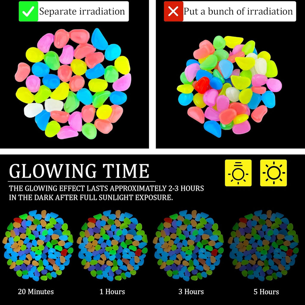 0.7LB 25-27mm Color Glowing Rocks for Driveway Glow in The Dark Rocks for Fish Tank Luminous Pebble Stones for Lawn Landscape Decor Garden Patio Aquarium Walkway