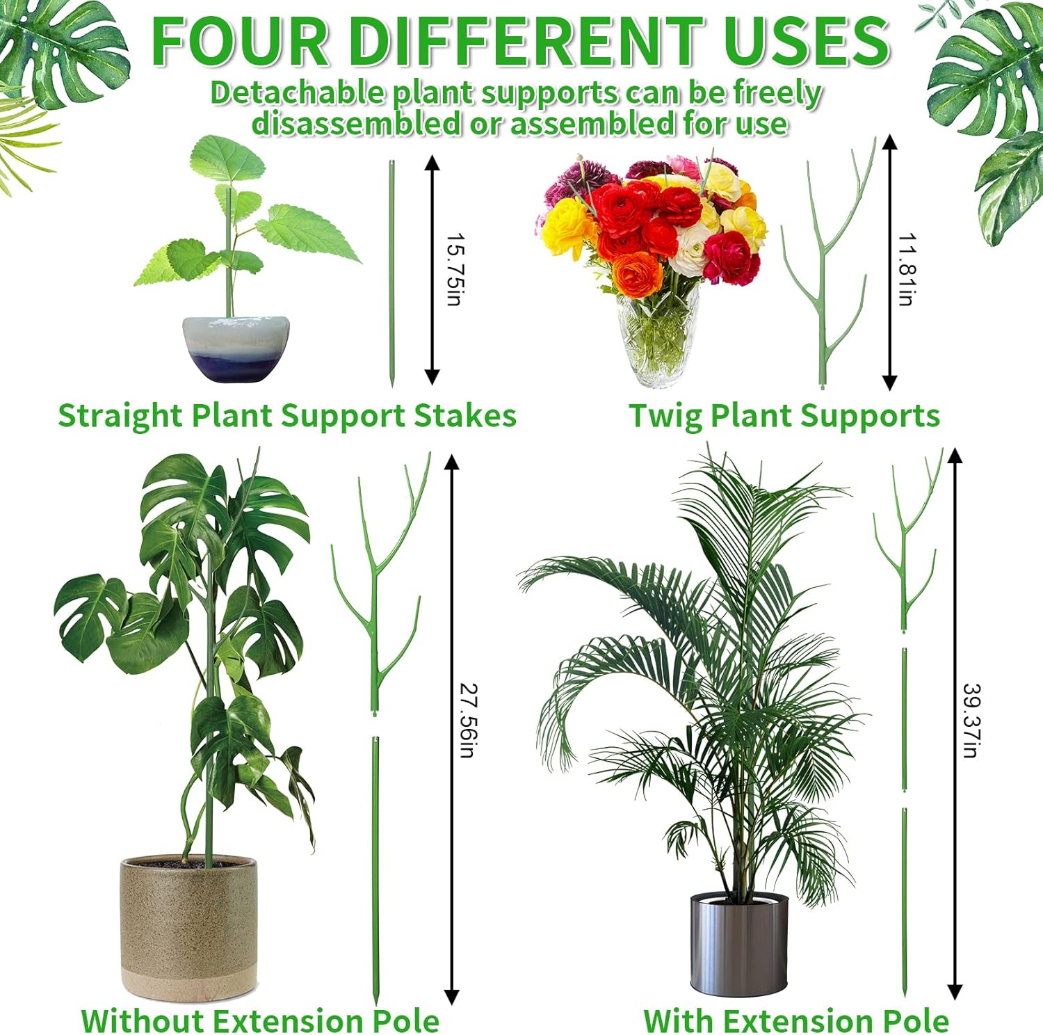 6 Pack 39.37" Detachable Twig Plant Support Stakes Set, Blends in to Plant, Branch Plant Sticks with Orchid Clips Twist Plant Ties, Twig Trellis for Indoor Outdoor Plants Potted Plants Flower
