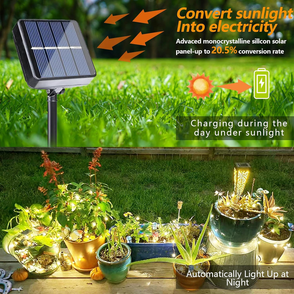 YEGUO Solar Fairy Lights Outdoor Waterproof, 4 Packs Each 33ft 100 LED Christmas Lights Warm White, 8 Modes Silver Wire Twinkle String Lights
