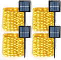 QITONG 4 Pack Warm White Solar Fairy Lights, Each 33ft 100 LED String Light Outdoor Waterproof, 8 Modes Copper Wire Mini Twinkle Lights for Outside