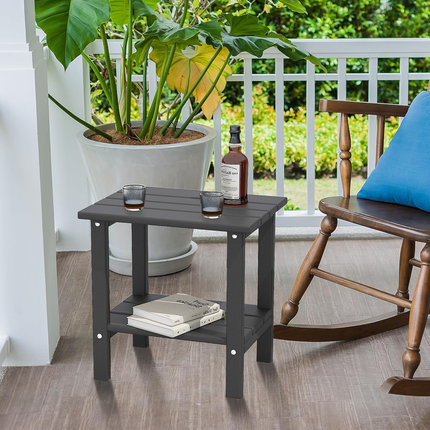 Weather Resistant Outdoor Side Table, Adirondack HDPE Small Outdoor Table, 2-Tier Small Patio Tables for Outside or Indoor,Gray