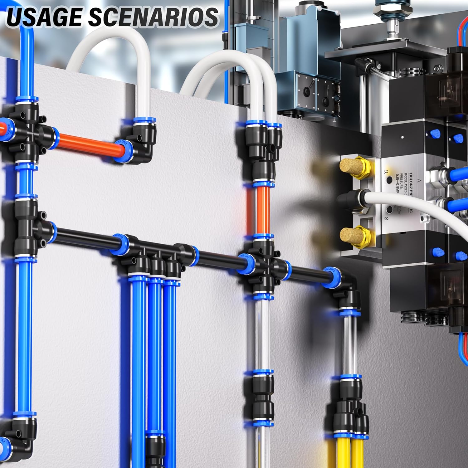 TAILONZ PNEUMATIC 12mm od Push to Connect Fittings Pneumatic Fittings Kit 2 Spliters+2 Elbows+2 tee+2 Straight (8 pcs)