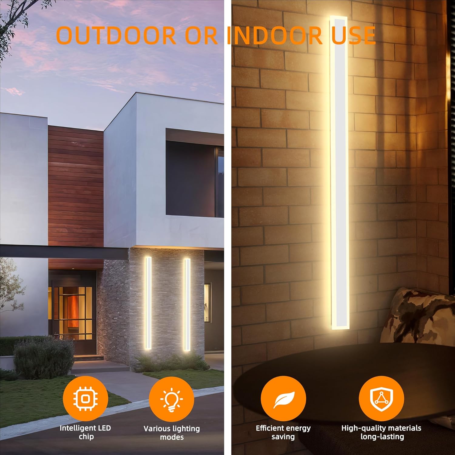 Modern Outdoor Wall Lights, 2 Pack Long Wall Sconce, Lighting Fixtures Long Wall Light 24w Waterproof Ip65 Black Exterior Sconce Led Linear Light for Garage, Patio (2pack-white, 60inch)