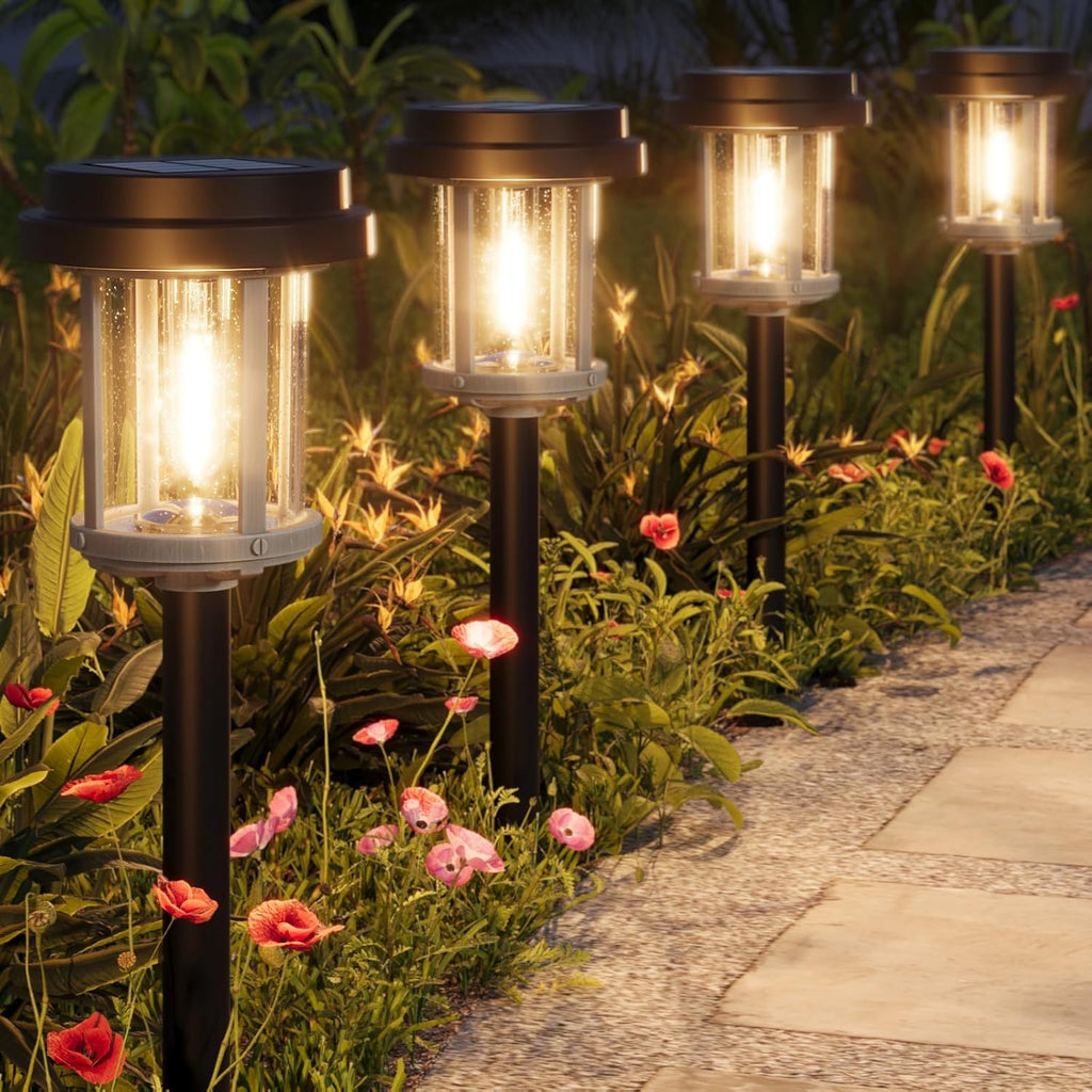 XMCOSY+ Solar Pathway Lights, 20 LM Bright Solar Light Outdoor, Waterproof Seed Glass & Metal Solar Powered Garden Lights, Outside Solar Lights for Yard Lawn Landscape Walkway(Black & Grey)